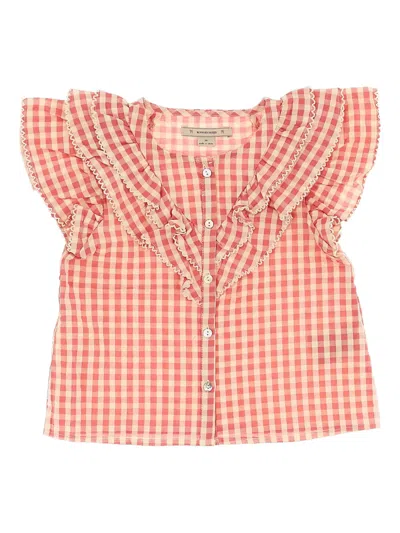 Konges Sløjd Kids' Gingham-check Ruffled Blouse In Red