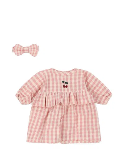Konges Sløjd Kids' Gingham Cherry Doll Dress Set In Pink