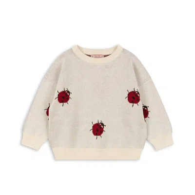 Konges Sløjd Kids' Girl's Ladybug Lapis Knit Sweater Top In Beige In Neutral