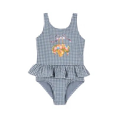 Konges Sløjd Kids' Girls' Soline Swimsuit In Vintage Indigo In Gray