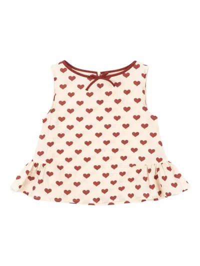 Konges Sløjd Babies' Heart-print Ruffled Blouse In Pink