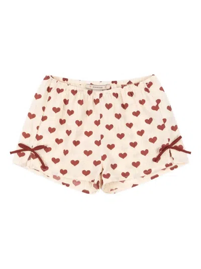 Konges Sløjd Babies' Heart-print Tie-detail Shorts In Brown