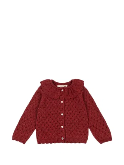 Konges Sløjd Kids' Holiday Ruffled Cardigan In Red