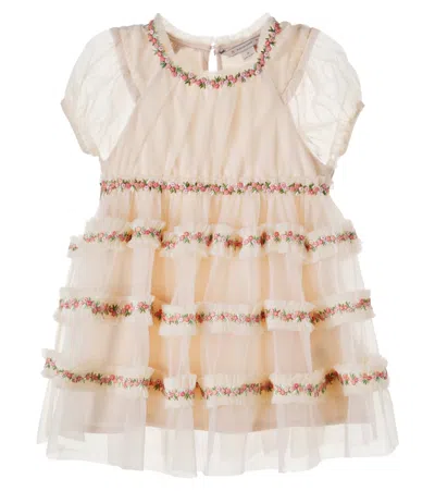 Konges Sløjd Kids' Joelle Floral-appliqué Tulle Dress In Neutral