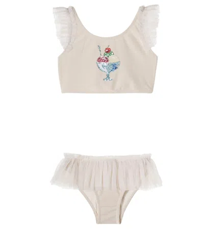 Konges Sløjd Kids' Amandine Sequined Tulle-trimmed Bikini In Neutral