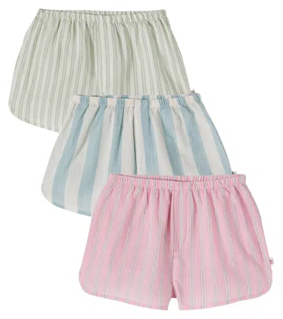 Konges Sløjd Kids' Asli Set Of 3 Striped Cotton Poplin Shorts In Multi