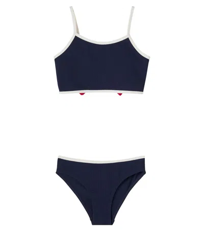 Konges Sløjd Kids' Bowie Bow-detail Seersucker Bikini In Blue