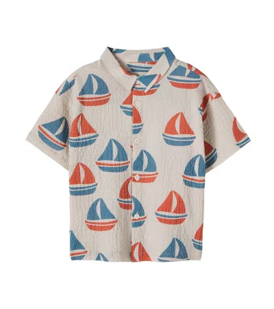 Konges Sløjd Kids' Elliot Printed Cotton Seersucker Shirt In Gray