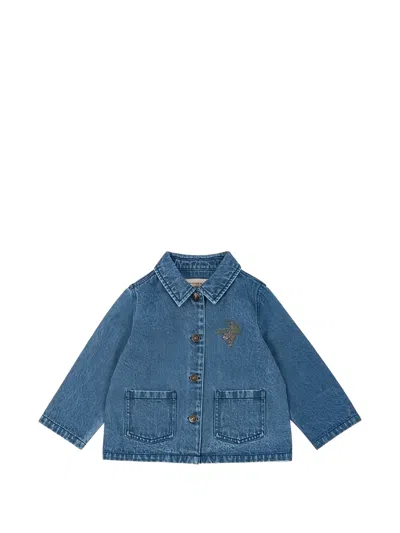 Konges Sløjd Kids' Magot Leopard Print Denim Jacket In Blue