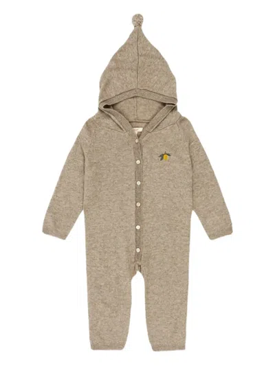 Konges Sløjd Babies' Mattou Embroidered Hooded Onesie In Brown