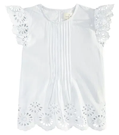Konges Sløjd Kids' Posey Broderie Anglaise Cotton Top In Blue