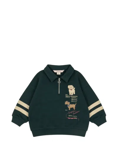 Konges Sløjd Kids' Puppy-print Polo Sweater In Green
