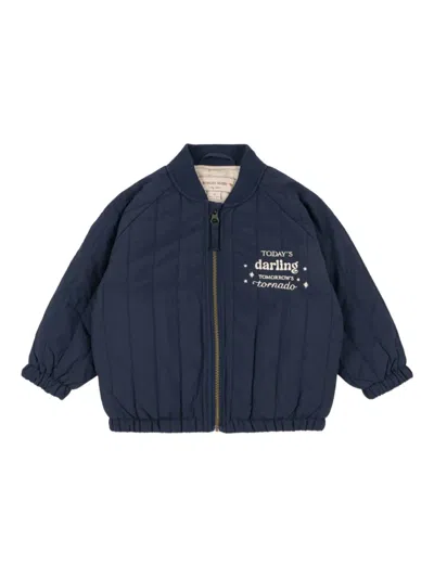 Konges Sløjd Kids' Quilted Embroidered Jacket In Blue