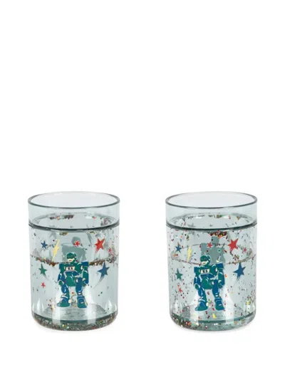 Konges Sløjd Robot-print Glitter Cups (set Of Two) In Blue