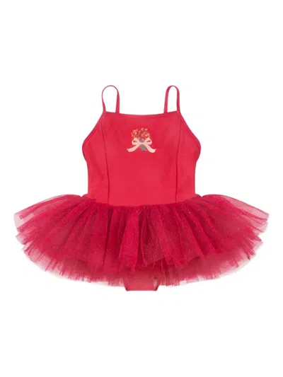 Konges Sløjd Kids' Rose-embellished Tulle Dress In Red