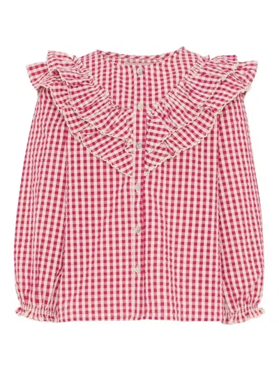 Konges Sløjd Kids' Ruffled Checked Long-sleeves Top In Pink