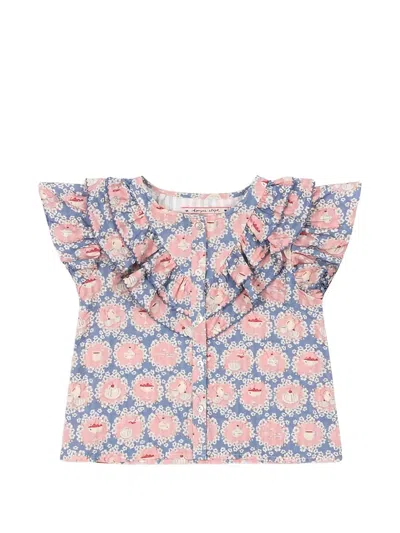 Konges Sløjd Kids' Ruffled Print Top In Blue