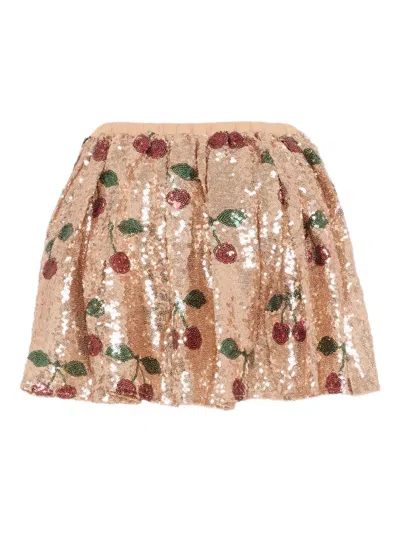 Konges Sløjd Kids' Sequined Cherry-print Skirt In Gold