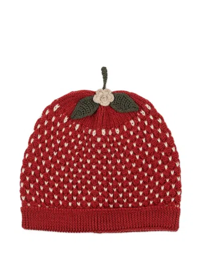 Konges Sløjd Babies' Strawberry Appliqué Heart Hat In Burgundy
