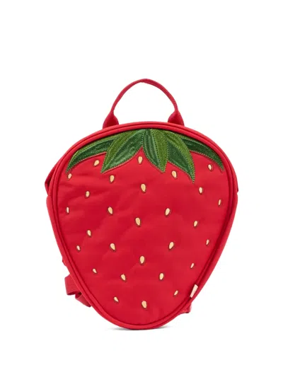 Konges Sløjd Kids' Strawberry Embroidered Backpack In Red