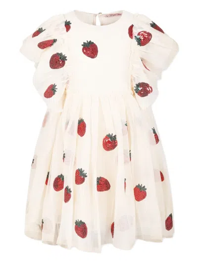 Konges Sløjd Kids' Strawberry-motif Dresss In Neutrals