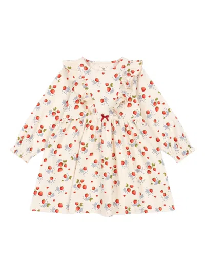Konges Sløjd Babies' Strawberry-print Dress In Neutrals