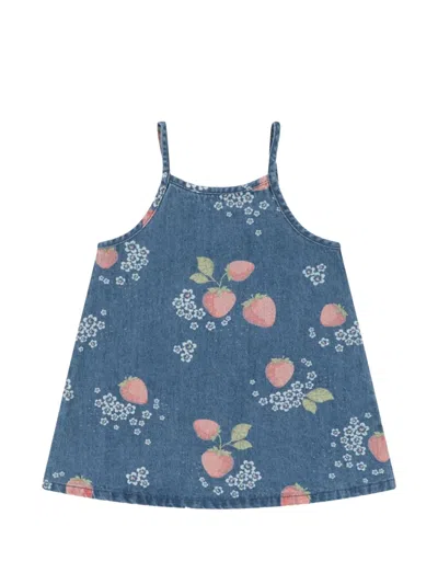 Konges Sløjd Kids' Strawberry Print Strap Dress In Blue