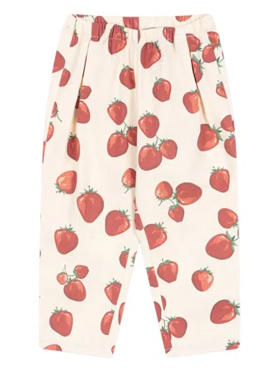 Konges Sløjd Kids' Strawberry-print Trousers In Neutrals