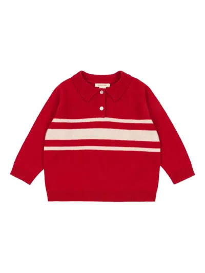 Konges Sløjd Babies' Striped Buttoned Polo Top In Red
