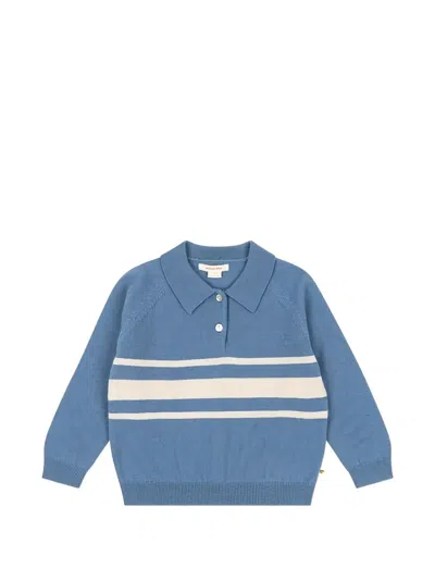Konges Sløjd Kids' Striped Collared Polo Shirt In Blue