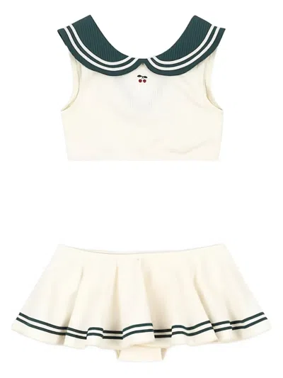 Konges Sløjd Kids' Striped Embroidered Bikini In White