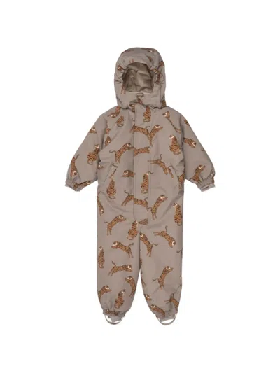 Konges Sløjd Babies' Tiger-print Jumpsuit In Gray