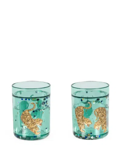 Konges Sløjd Tiger-print Glitter Kids Cups (set Of Two) In Green