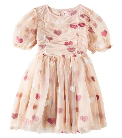 Konges Sløjd Kids' Tullie Glitter Tulle Dress In Heart Rose Glitter