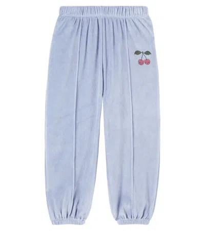 Konges Sløjd Kids' Wally Cotton-blend Velvet Sweatpants In Blue