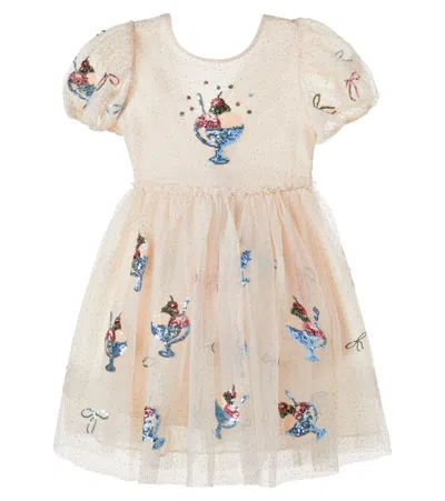 Konges Sløjd Kids' Yvonne Sequined Tulle Dress In Neutral