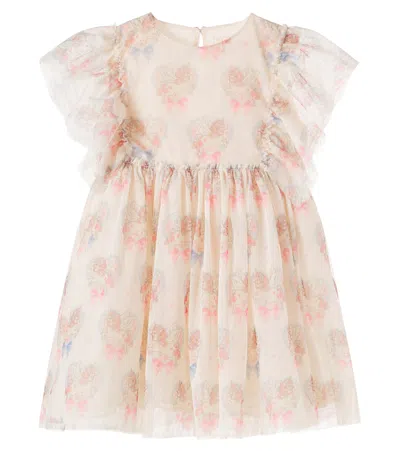 Konges Slojd Kids' Ada Ruffled Floral Tulle Dress In Pink
