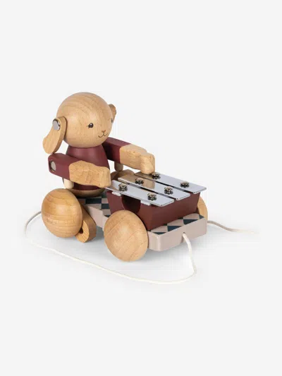 Konges Slojd Baby Wooden Pull Bunny Music Toy In Multicoloured