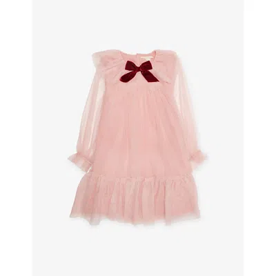 Konges Slojd Kids' Mellow Rose Bow-embellished Frilled Tulle Dress 18 Month In Pink