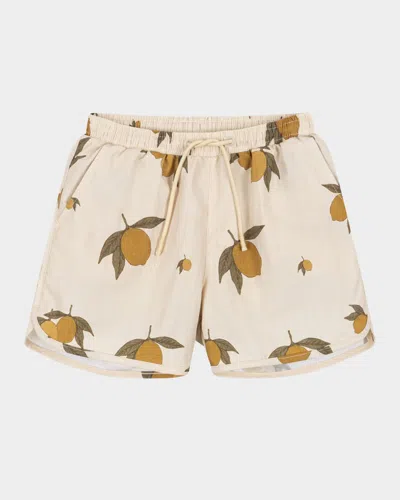 Konges Slojd Kids' Boy's Asnou Lemon-print Swim Shorts In Sweet And Sour