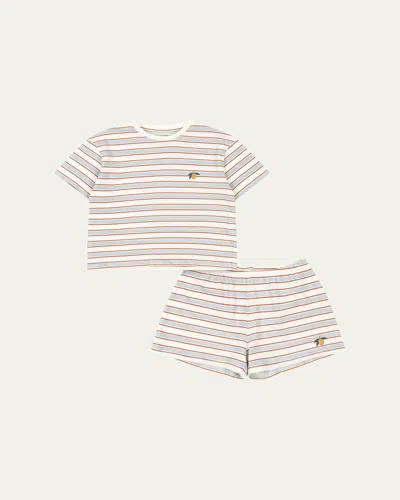 Konges Slojd Kids' Boy's Famo Striped Cotton T-shirt & Shorts Set In Neutral