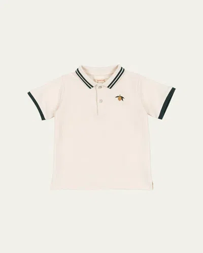 Konges Slojd Kids' Boy's Florian Embroidered Polo Shirt In Antique White