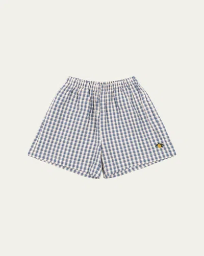 Konges Slojd Kids' Boy's Kim Gingham Organic Cotton Shorts In Blue