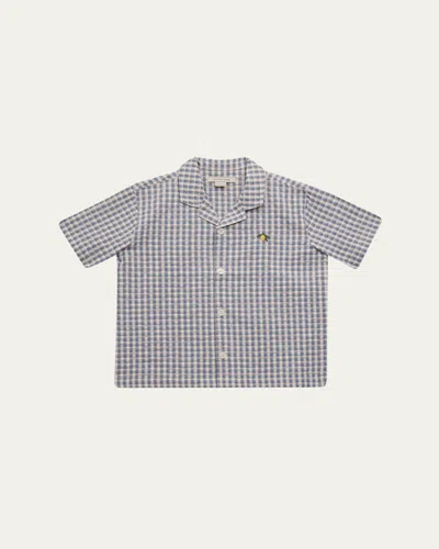 Konges Slojd Kids' Boy's Kim Organic Cotton Seersucker Shirt In Blue