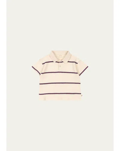 Konges Slojd Kids' Boy's Trio Striped Polo Shirt In Neutral