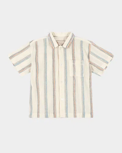 Konges Slojd Kids' Boy's Vincent Short-sleeve Striped Organic Cotton Shirt In White