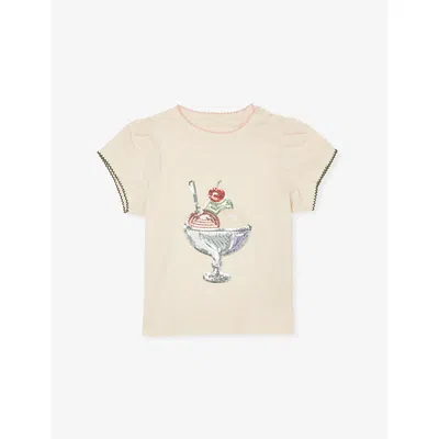 Konges Slojd Kids' Buttercream Famo Puff Sequin-embellished Cotton-jersey T-shirt 12 Months - 10 In Neutral