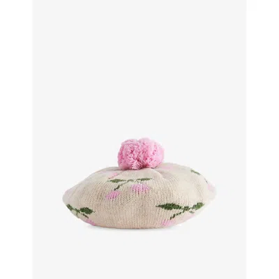 Konges Slojd Kids' Cherry Belou Pom-pom Knitted Beret 12 Month In Green