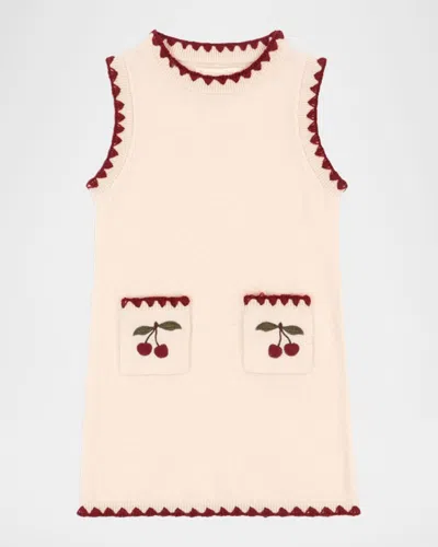 Konges Slojd Kids' Collette Cherry Embroidered Wool Dress In Neutral