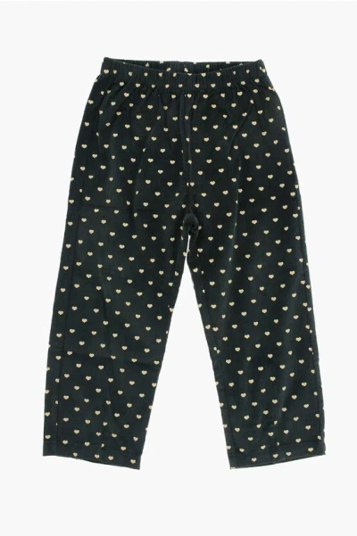 Konges Slojd Kids' Corduroy Pen Pants With All-over Hearts Print In Black